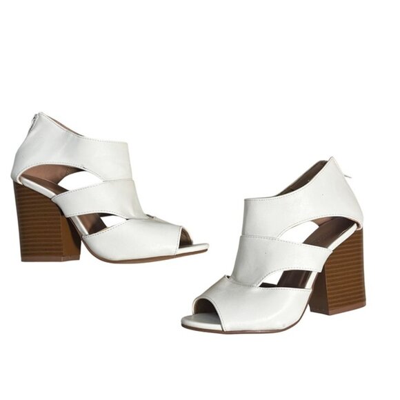 Yoki heels women's 6 white vegan leather chunky block heel strappy back zip - Picture 8 of 8